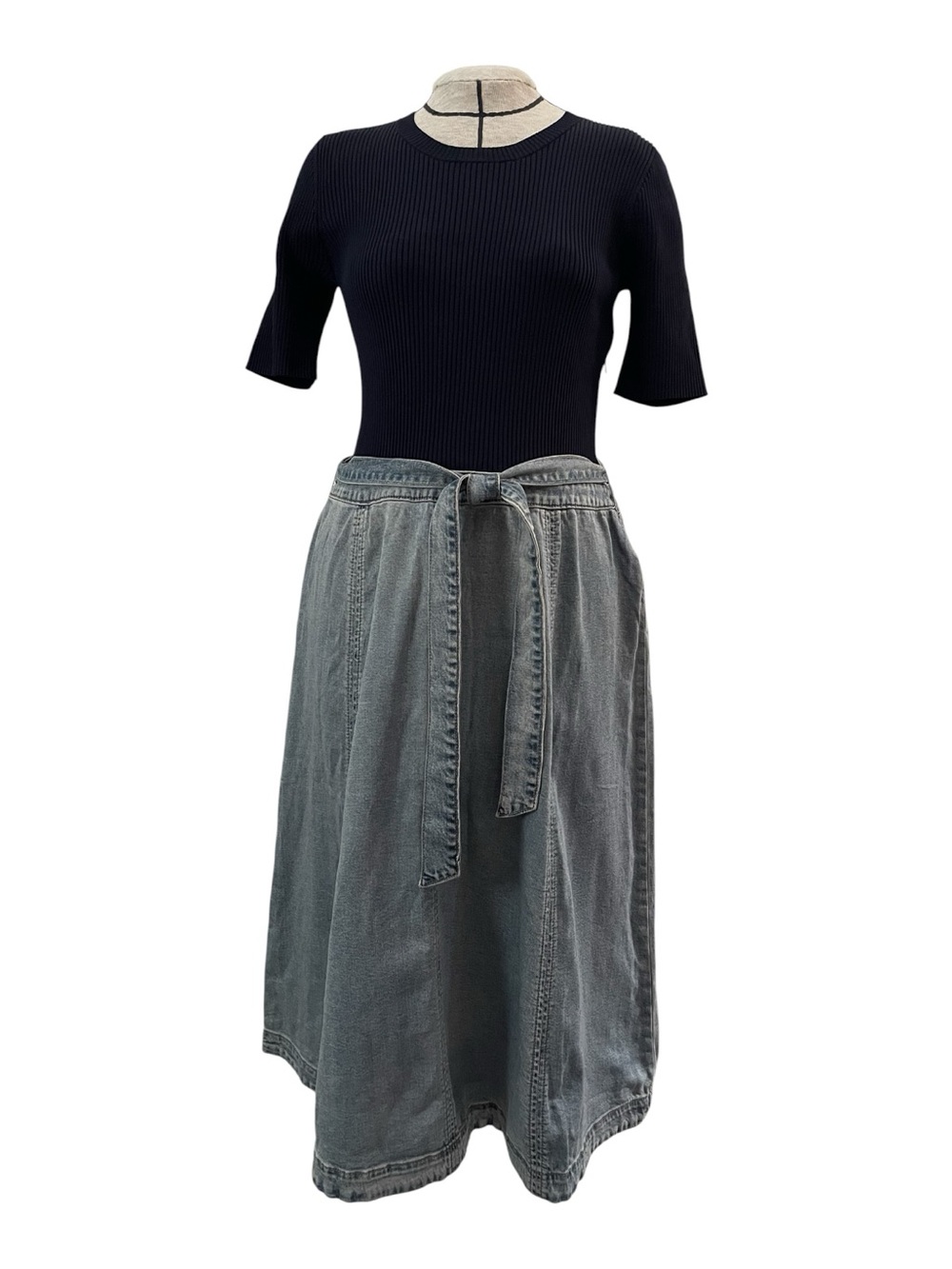 White House Black Market Washed Denim Tie-Waist A-Line Skirt